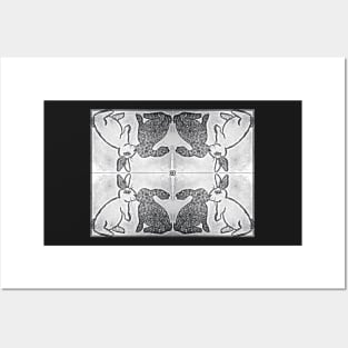 Classic Kissing Rabbits - Mirrored Pattern Posters and Art